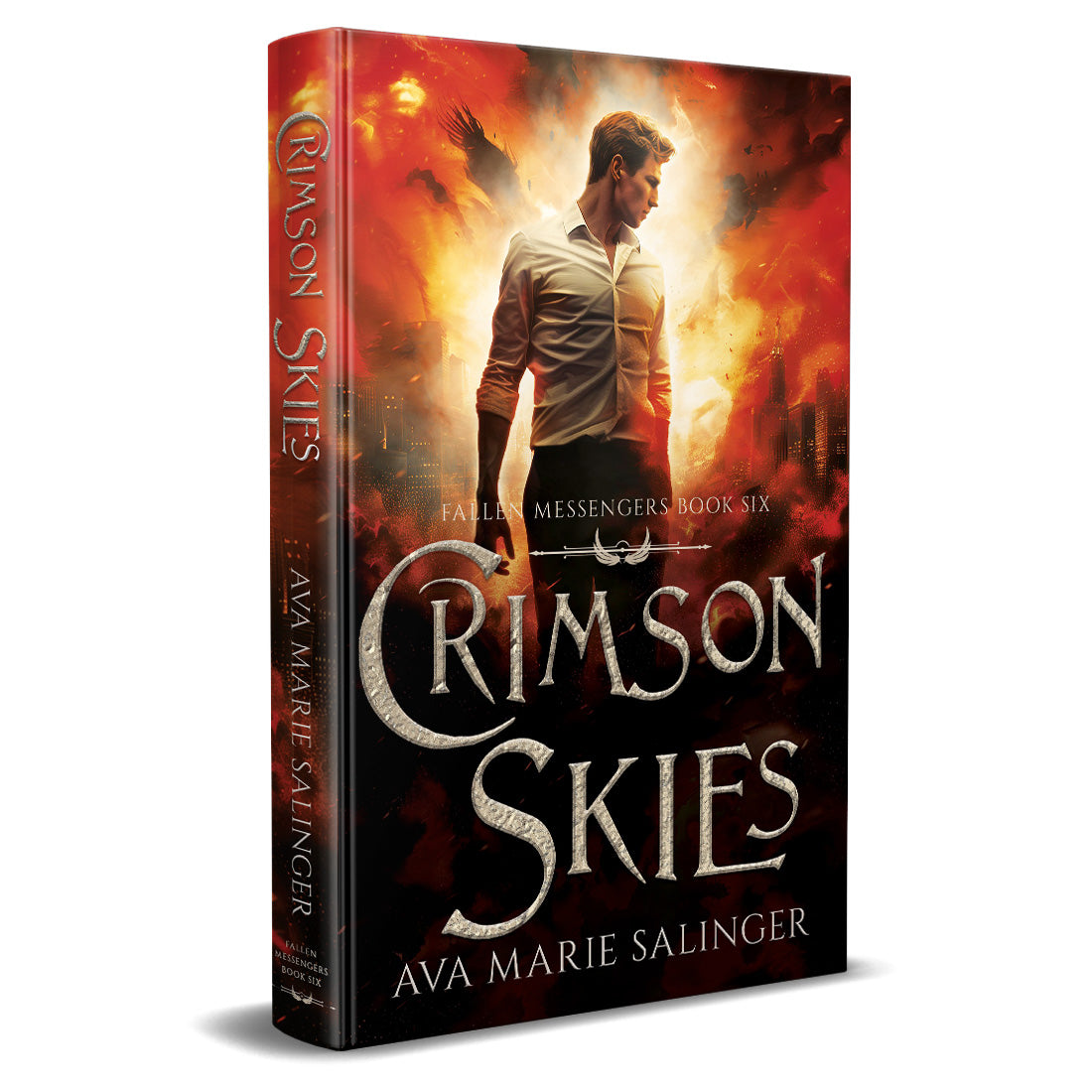 Crimson Skies (Fallen Messengers Book 6) HARDBACK gay romantic fantasy author ava marie salinger