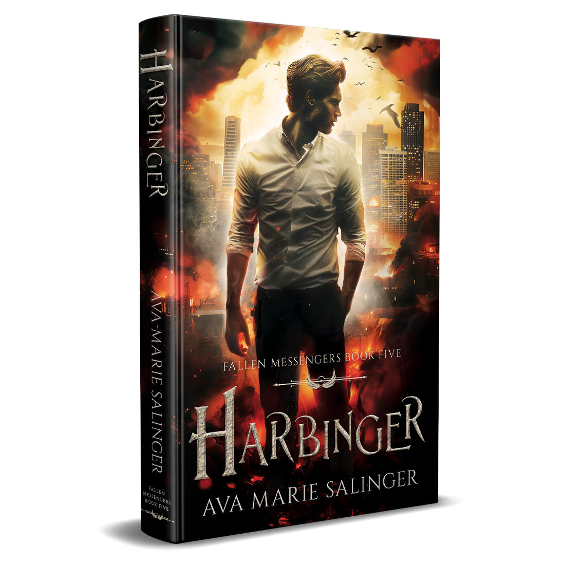 Harbinger (Fallen Messengers Book 5) HARDBACK gay romantic fantasy author ava marie salinger